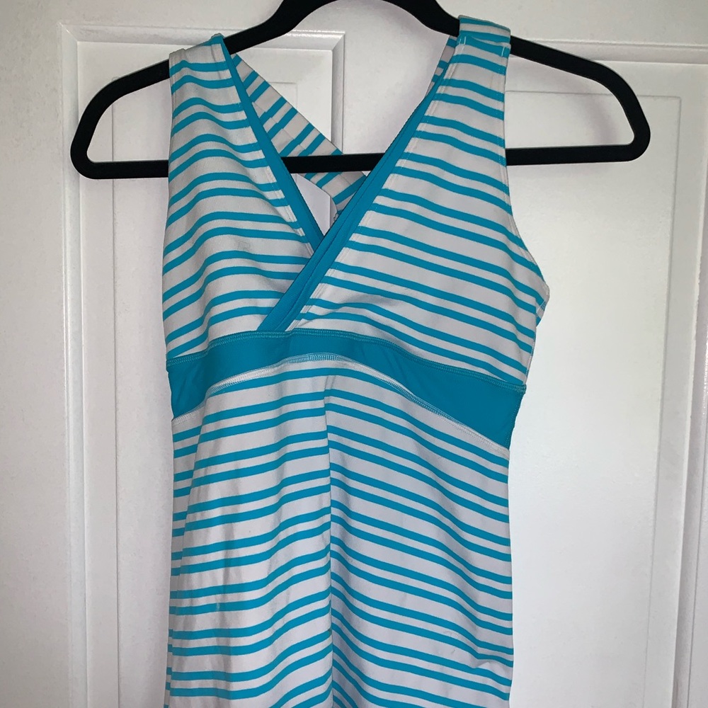 Lululemon blue and white striped tank top. Cross